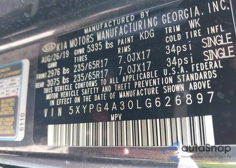 2020 Kia Sorento 2.4L Lx from USA, damaged, VIN 5XYPG4A30LG626897
